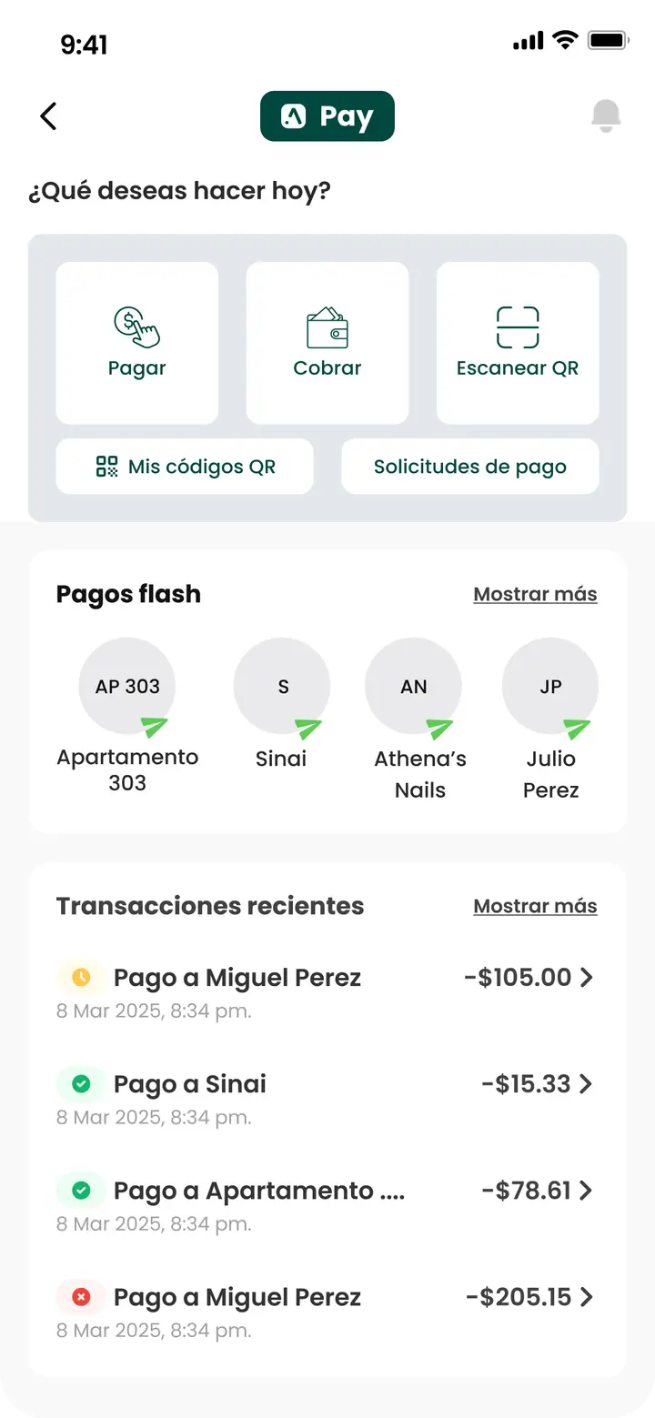 App de Autority Pay mostrando cobros y pagos